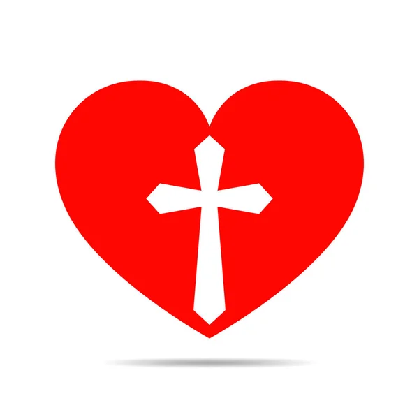 Corazón con cruz cristiana. Ilustración vectorial . — Vector de stock