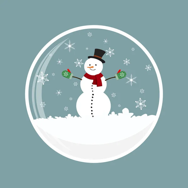 Bola de cristal de Navidad con muñeco de nieve. Ilustración vectorial . — Vector de stock