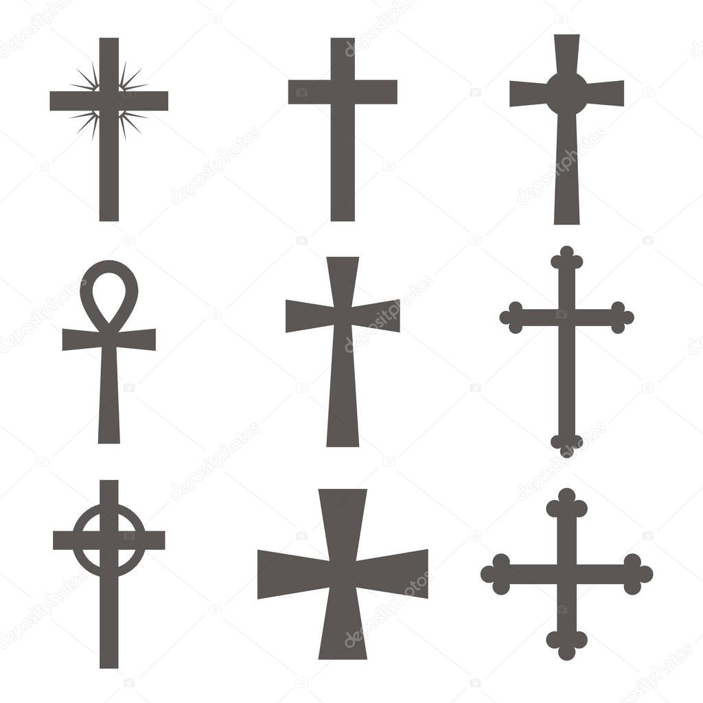 Set of Christian crosses icons. Vector illustration.