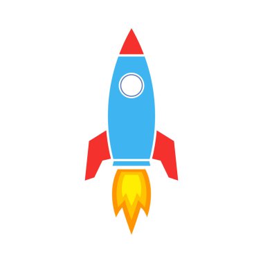 Uzay gemisi simgesi düz tasarım. Vektör çizim.