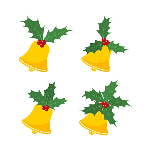 Campana de Navidad con hojas de acebo. Ilustración vectorial — Vector de stock