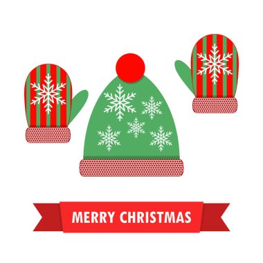 Çift Noel mittens ve kış şapka. Vektör çizim