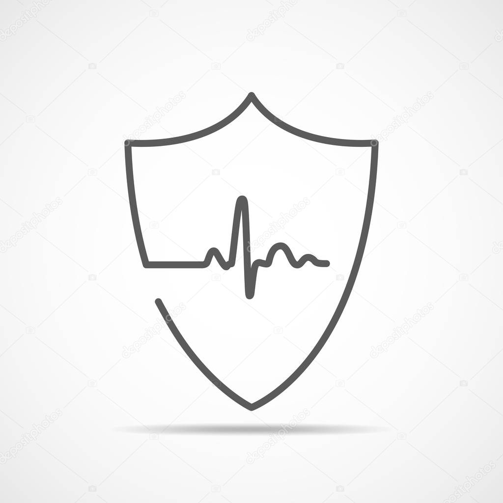 Shield icon with heartbeat sign. Vector illustration