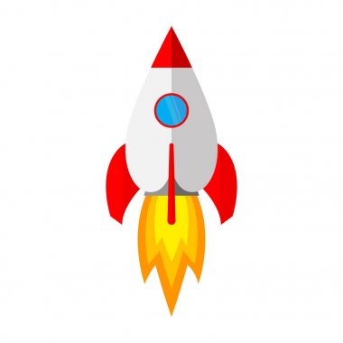 Uzay gemisi simgesi düz tasarım. Vektör çizim.