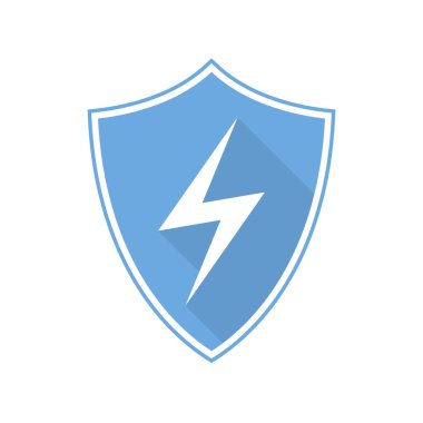 Yıldırım ikonuna ile mavi kalkan. Vektör çizim