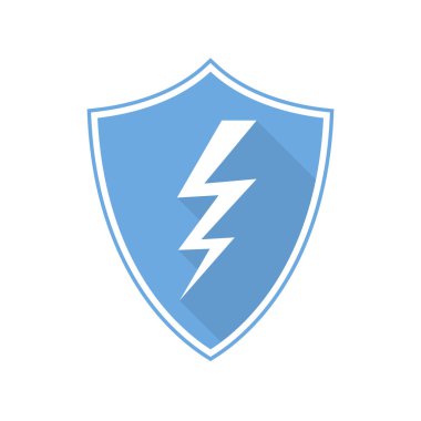 Yıldırım ikonuna ile mavi kalkan. Vektör çizim
