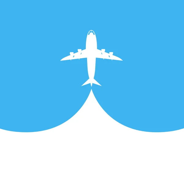 Avião decola em fundo azul. Ilustração vetorial — Vetor de Stock
