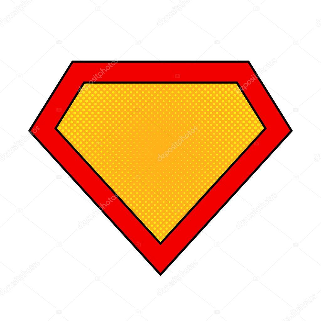 Bright superhero color logo with halftone effect, on white background. Vector illustration.