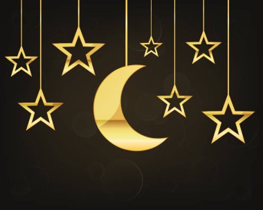 Altın ay ve yıldız ile kutlama arka plan. Vektör çizim.