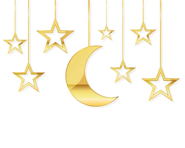 Fondo de celebración con una luna dorada y estrellas. Ilustración vectorial . — Archivo Imágenes Vectoriales
