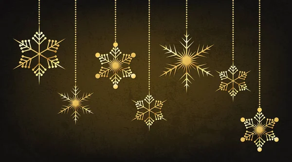 Feestelijke Rode Achtergrond Met Gouden Hangende Sneeuwvlokken Vectorillustratie Merry Christmas — Stockvector