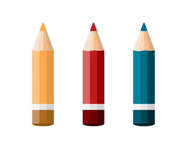 Tres lápices de colores. Ilustración vectorial — Vector de stock