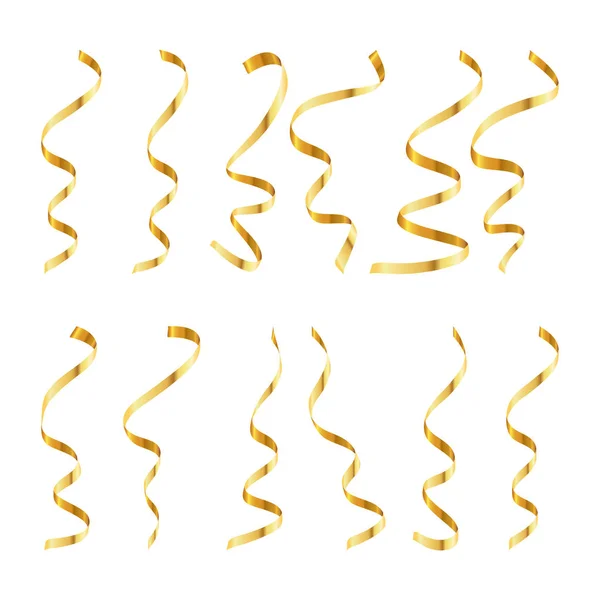 Set of gold serpentine or confetti. Vector illustration. — Stock Vector