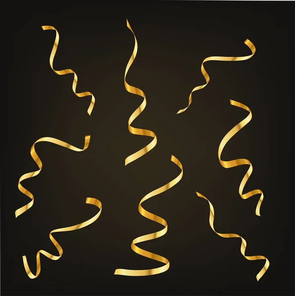 Set de serpentina dorada o confeti. Ilustración vectorial . — Vector de stock