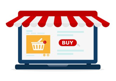 Ekranlı dizüstü bilgisayar satın. Vektör çizim