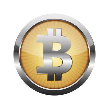 3D Bitcoin para birimi düğmesini. Vektör çizim.