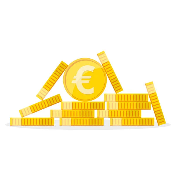 Högen av gyllene euromynten. Vektorillustration. — Stock vektor