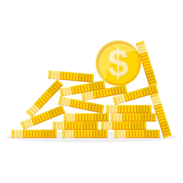 Heap of the golden dollar coins. Vector illustration. — Stock Vector