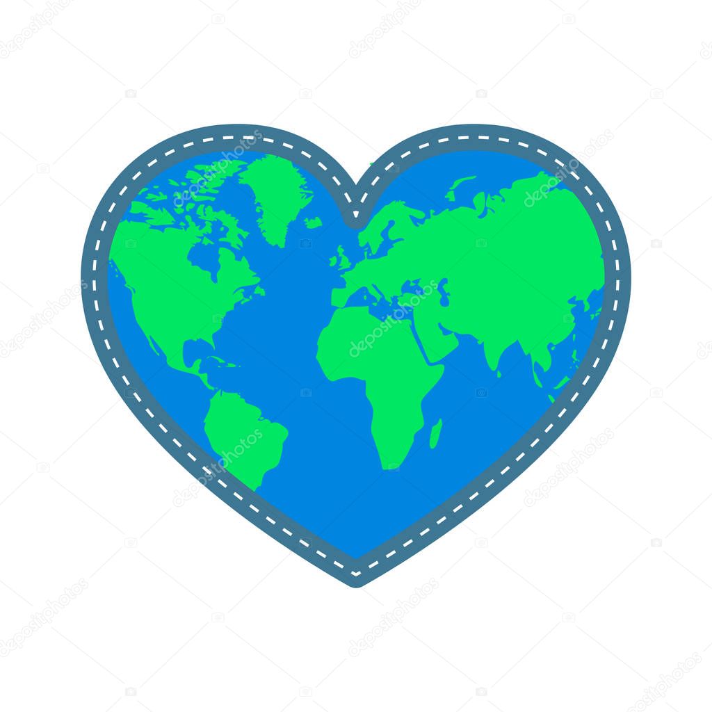 Heart icon with world map. Vector illustration.