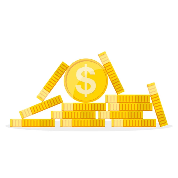 Heap of the golden dollar coins. Vector illustration. — Stock Vector