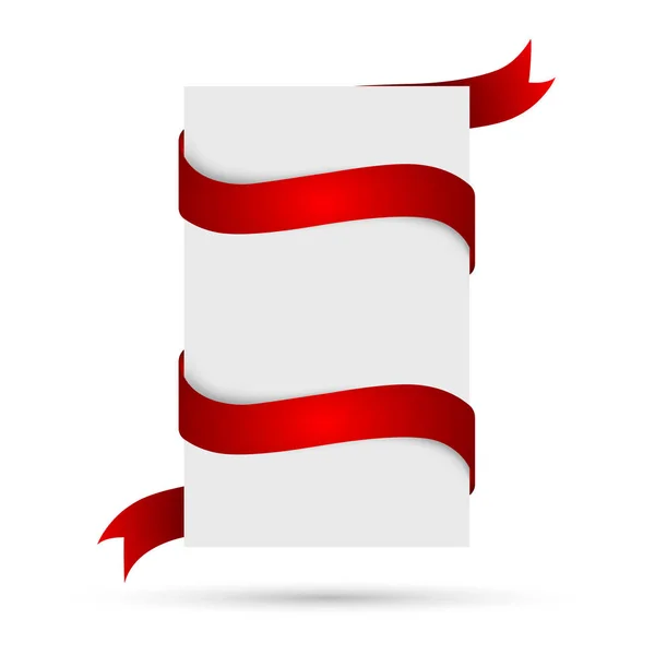 Bandiera bianca con nastro rosso. Illustrazione vettoriale . — Vettoriale Stock