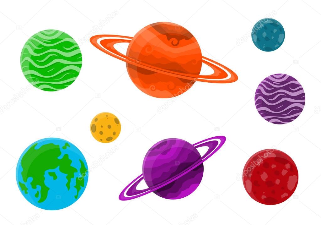 Set of cartoon planets. Vector illustration