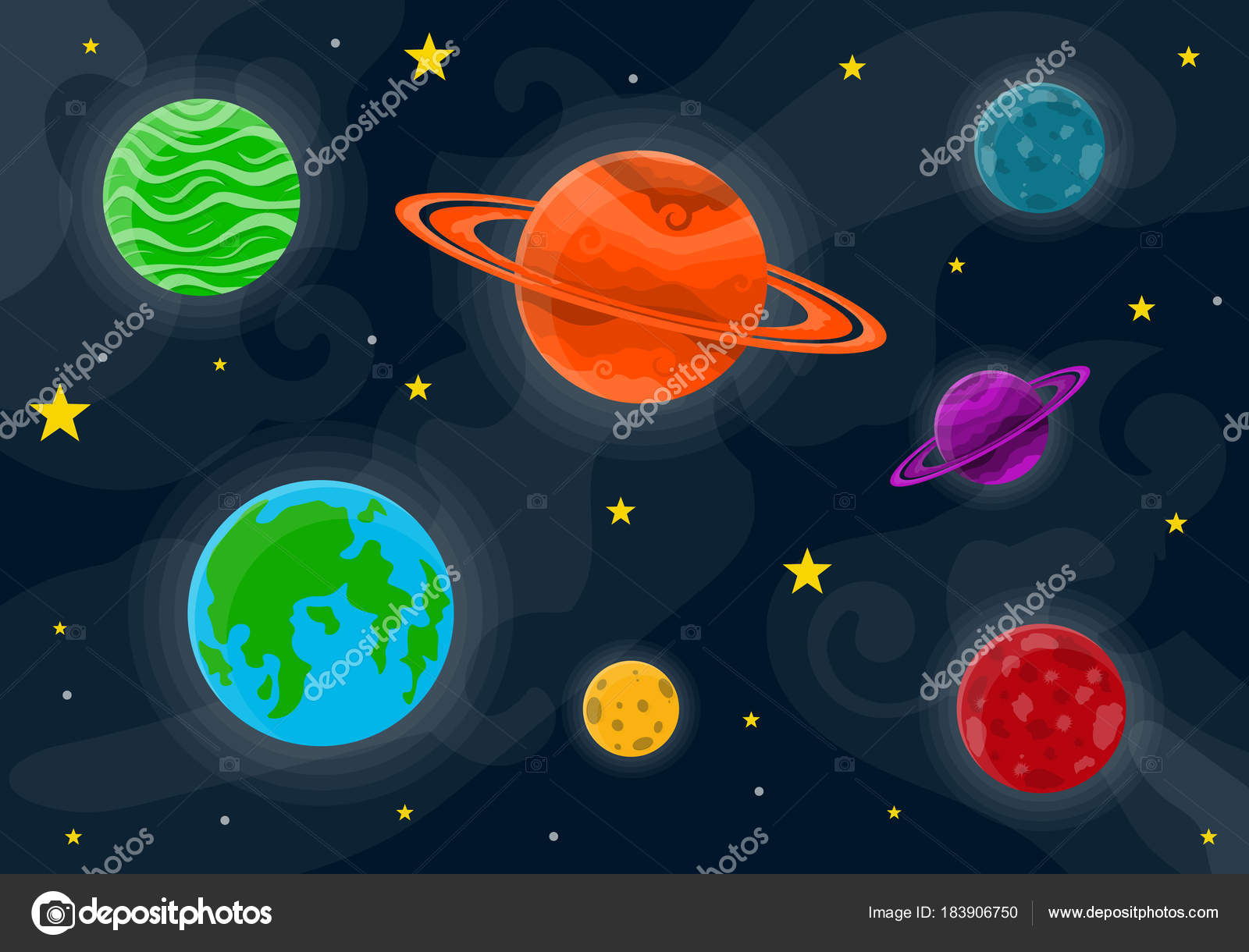 Space cute background. Vector illustration — Free Stock Vector © chekman1  #183906750