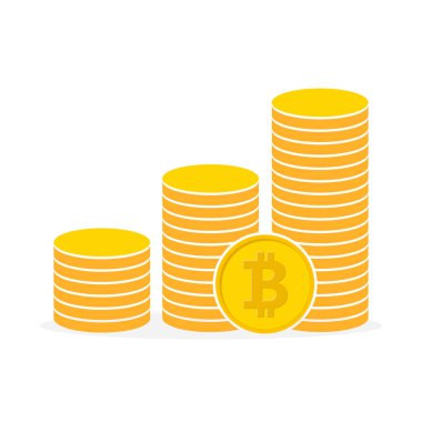 Altın bitcoins yığını. Vektör çizim.