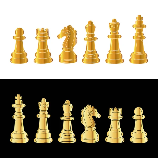 Set van gouden schaakstukken. Vectorillustratie — Stockvector