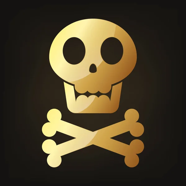 Crânio dourado com ossos cruzados. Ilustração vetorial —  Vetores de Stock