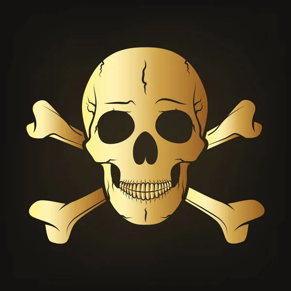 Cráneo de oro con huesos cruzados. Ilustración vectorial — Vector de stock