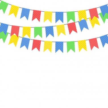 Renkli bayrakları asılı. Vektör çizim