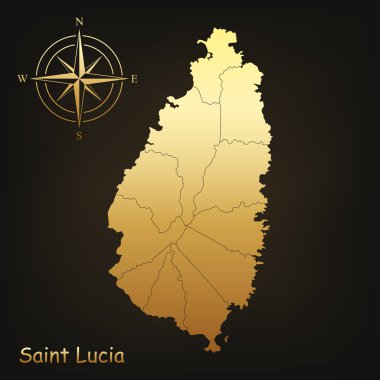 Saint Lucia altın Haritası. Vektör çizim