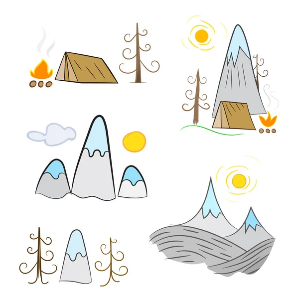 Concept de camping au design linéaire plat. Illustration vectorielle — Image vectorielle