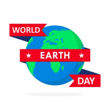 Dünya Dünya günü poster Küre ve kurdele ile. Vektör çizim.