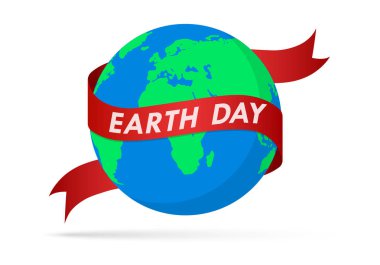 Dünya Dünya günü poster Küre ve kurdele ile. Vektör çizim.