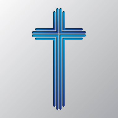 Kağıt Sanat mavi Hıristiyan haç. Vektör çizim.