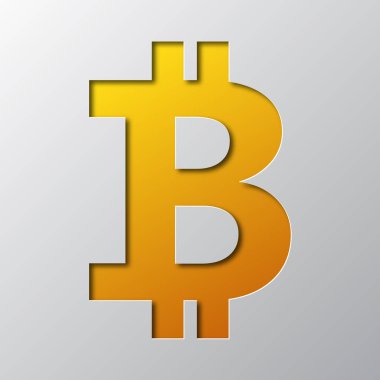 Kağıt Sanat bitcoin sarı sembolü. Vektör çizim.