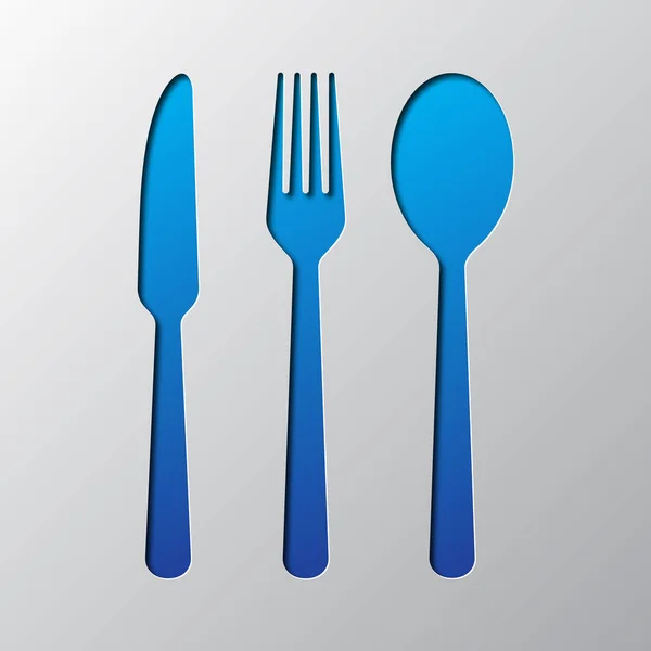 Kniv, sked och gaffel ikonen isolerad på blå bakgrund. vektorillustration i platt stil — Stock vektor