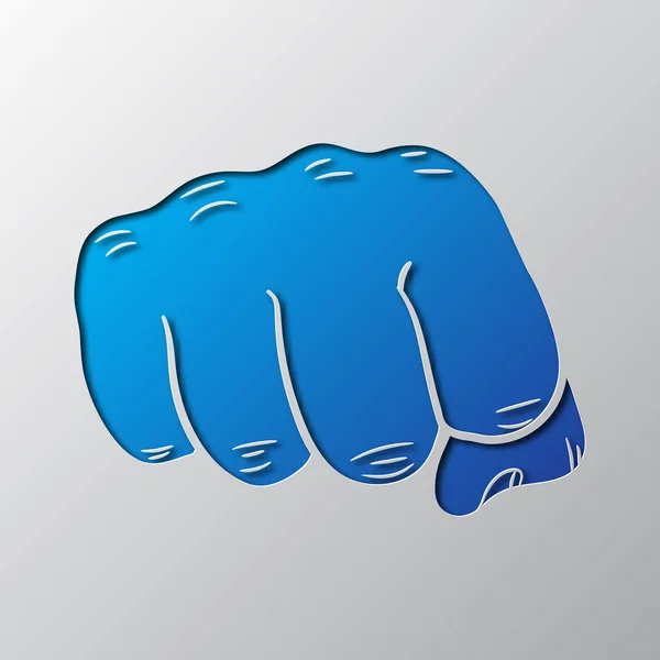 Paper art of the blue fist. Vector illustration. — Stock Vector