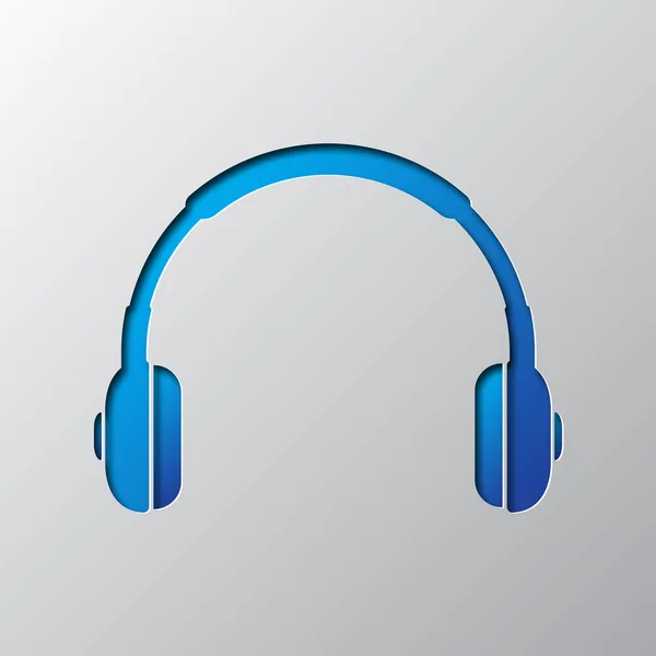 Arte de papel del icono de los auriculares azules. Ilustración vectorial . — Vector de stock