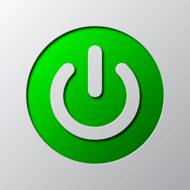 Yeşil güç düğmesi Kağıt sanatı. Vektör çizim.