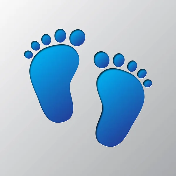 Paper art of the blue footprint icon. Vector illustration. — Stock Vector