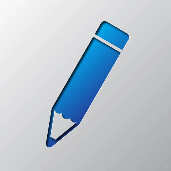 Paper art of the blue pencil icon. Vector illustration. — Stock Vector