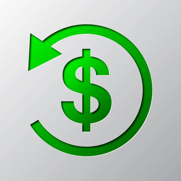Arte de papel do símbolo de volta de dinheiro verde. Ilustração vetorial —  Vetores de Stock