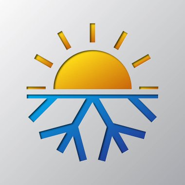 Güneş ve kar tanesi kağıt sanatı. Vektör çizim.