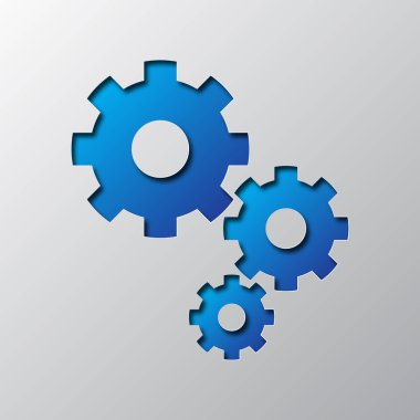 Mavi cogwheels kağıt sanatı. Vektör çizim