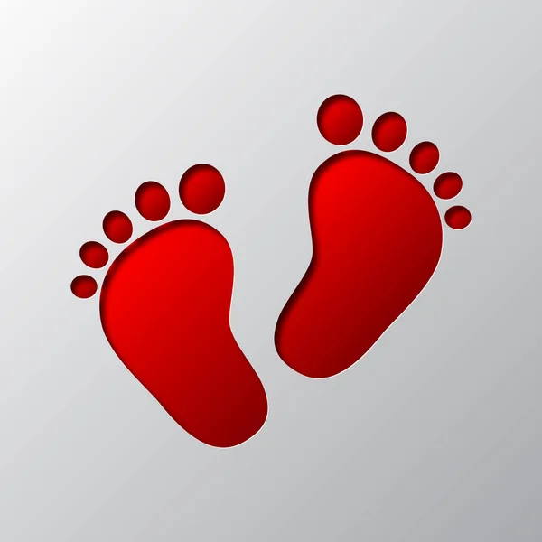 Paper art of the red footprint icon. Vector illustration. — Stock Vector