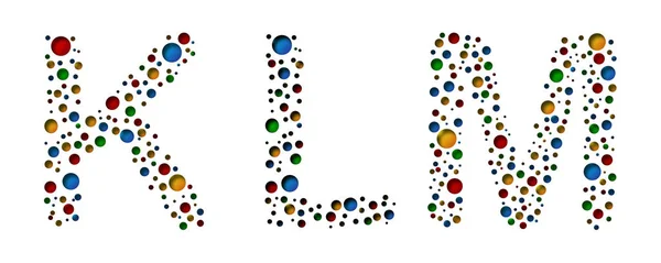 K L M letras de puntos de colores. Ilustración vectorial — Archivo Imágenes Vectoriales