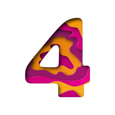 Dört numara, kağıt kesme. Vektör çizim.